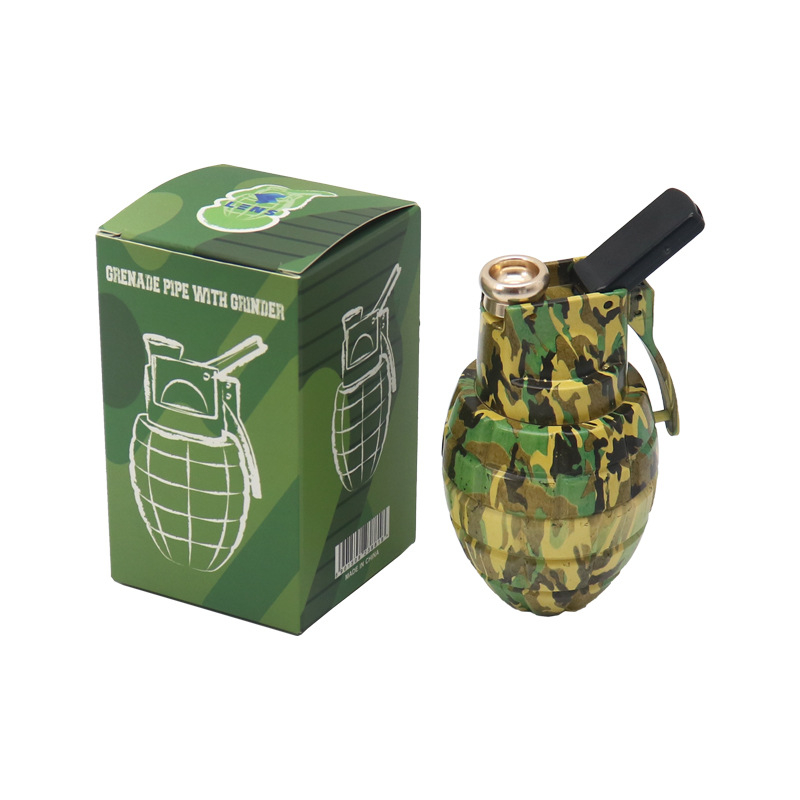 2 in1 Multi Function Grenade Shaped Metal Herb Grinder With Tobacco Pipe
