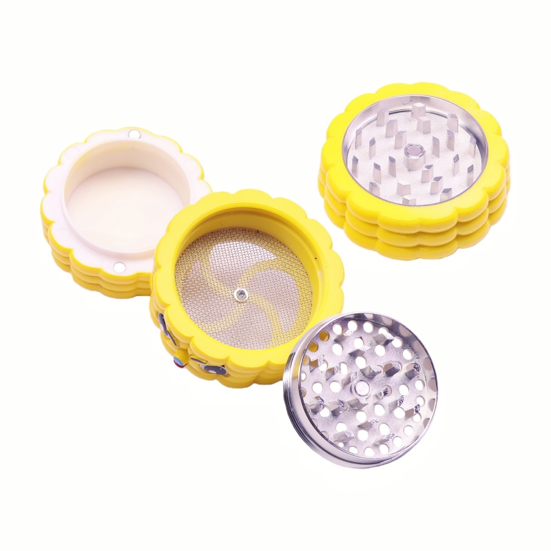 4 Piece Cone-Shaped Spill-Proof Magnetic Grinder Portable Corn Design Magnetic Seal Tobacco Grinder Cartoon Corn-Shaped 4-Layer Magnetic Grinder 4-Tier Corn Herb Grinder with Removable Mesh Screen