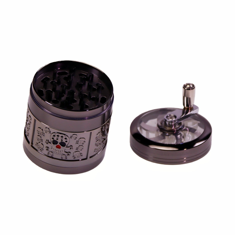 Zinc Alloy 4-layer 2.5 Inch Herb Grinder with 3D Side Embossing Manual Crank Herb Grinder with Stereo Relief Pattern Heavy Duty Zinc Alloy Embossed Herb Grinder Decorative 3D Embossed Herb Grinder