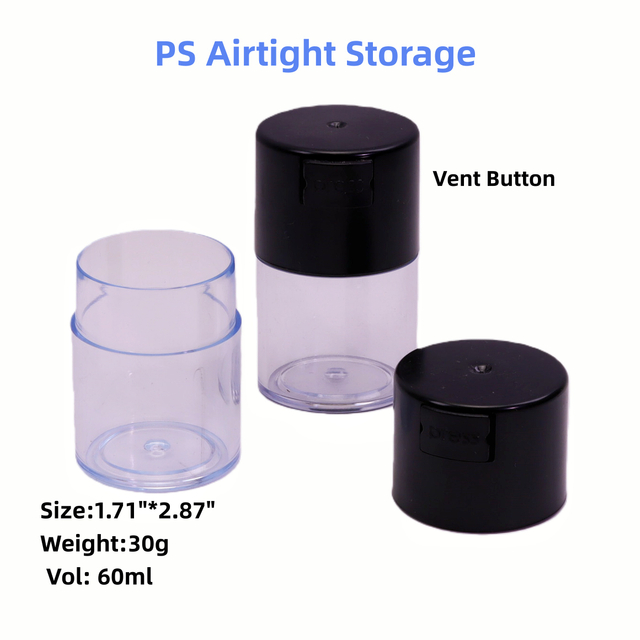 60ml Plastic Press Airtight Jar for Spices 2OZ Compact Press-to-exhaust Storage Container Small Vacuum Sealed Jar for Kitchen Organization BPA-free Plastic Airtight Canister 60ml