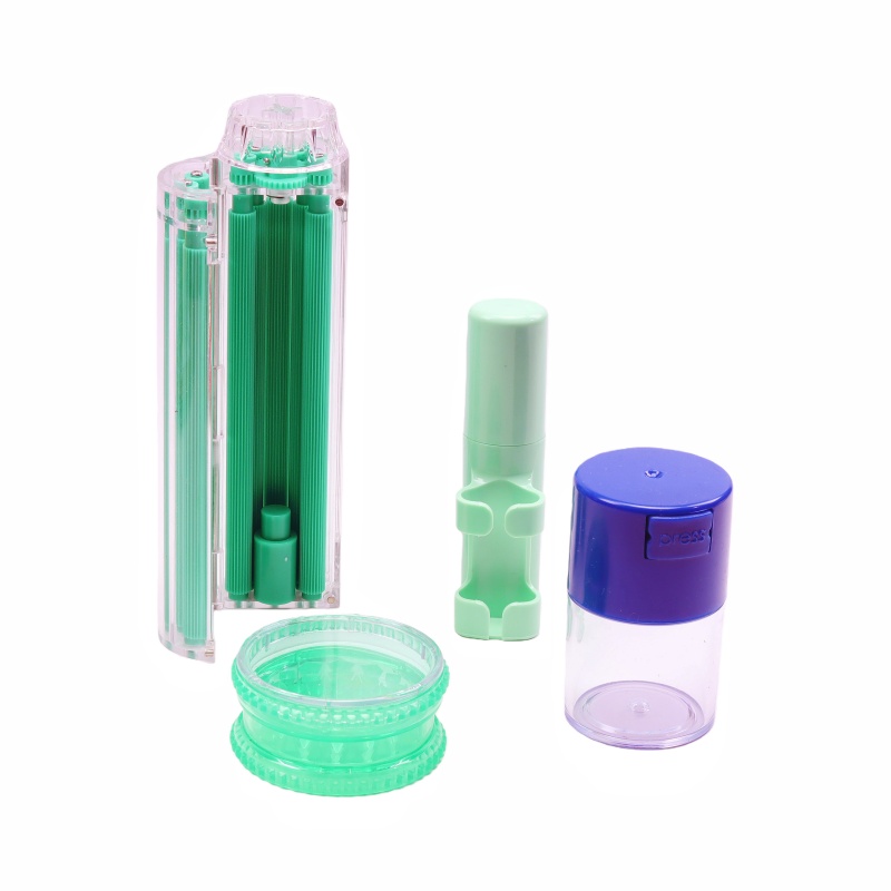 4 Pack Smoking Accessories Kit Multi-fuction Roller for 70mm 78mm 110mm Red Cookies Rolling Tray Air Tight Jar 3 Parts Plastic Herb Grinder Rolling Paper Container Premium Smoking Gear