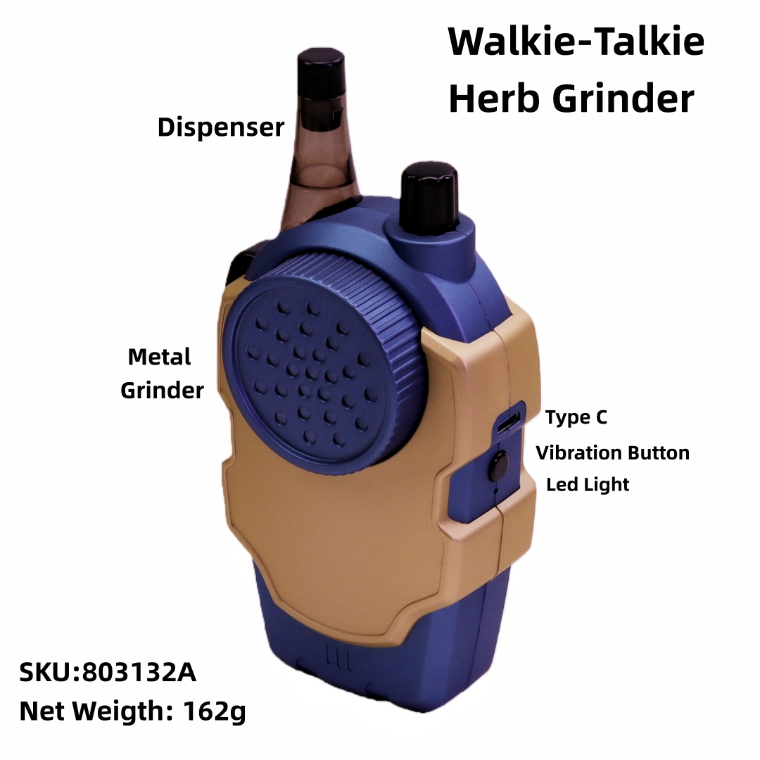 Walkie-Talkie Shape Herb Grinder Top Tobacco Paper Dispenser Grinder Rechargeable LED Tobacco Grinder (Type-C) Vibrating Manual Herb Grinder Multi-Functional Tobacco Grinder with LED Light