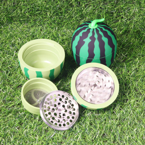 Watermelon-shaped Plastic Herb Grinder with Sharp Metal Teeth Hidden Screen Layer & Free Scraper Watermelon Design Spice Grinder Portable Plastic Herb Grinder