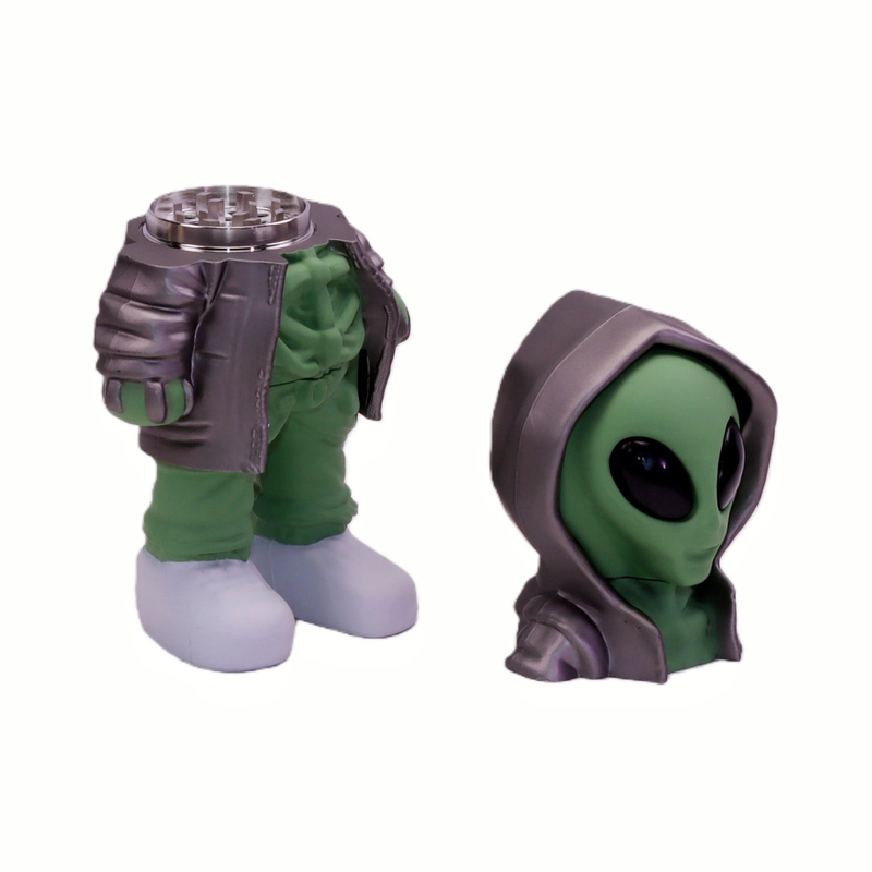4 Parts Colorful Hooded Zip-up Alien-shaped Herb Grinder Humanoid Action Figure Alien Hoodie Weed Grinder Humanoid Alien Plush Toy Spice Mill limited Edition Character Plush Herb Crusher
