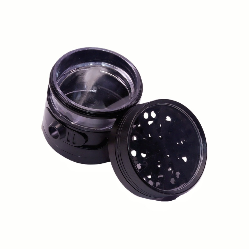 4 Parts 2.5 Inches Clear Top See Through Chamber Herb Grinder With Action Switch Dispenser Zinc Alloy Weed Grinder with Separator And Transparent Lid