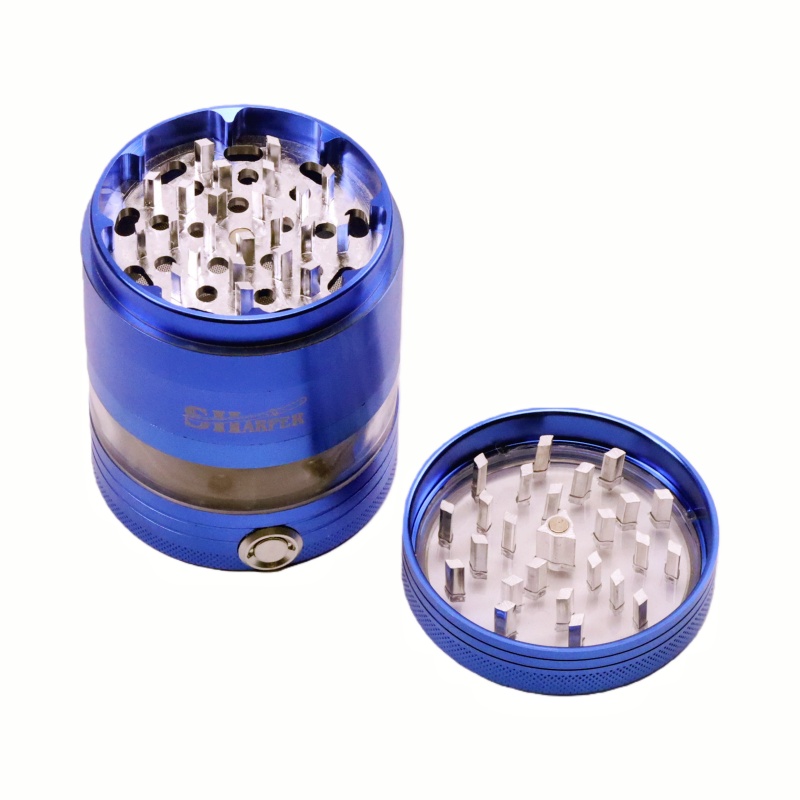 Led Weed Grinder Clear Cut 4 Piece Diamond-Sharp Teeth Aluminum Alloy Portable Easy-Clean Design Herb Grinder Spice Mill with Transparent Storage Chamber for Weed