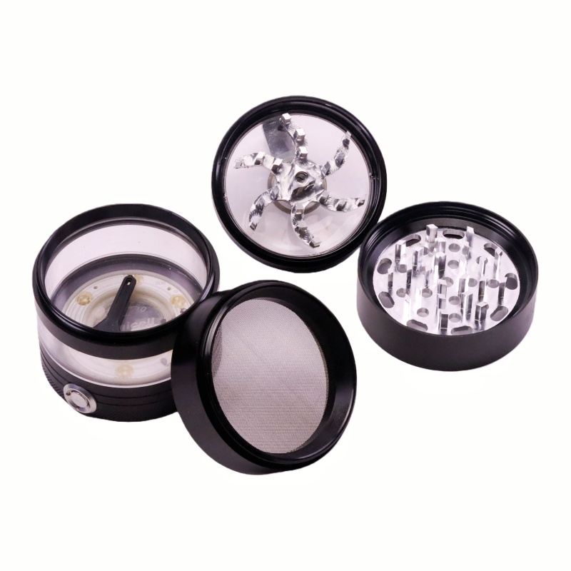 5 Parts 2.2" Clear Top Aluminum Crank Handle Herb Grinder With Multi-Mode Changing Led Tobacco Grinder USD Rechargeable Herb Grinder