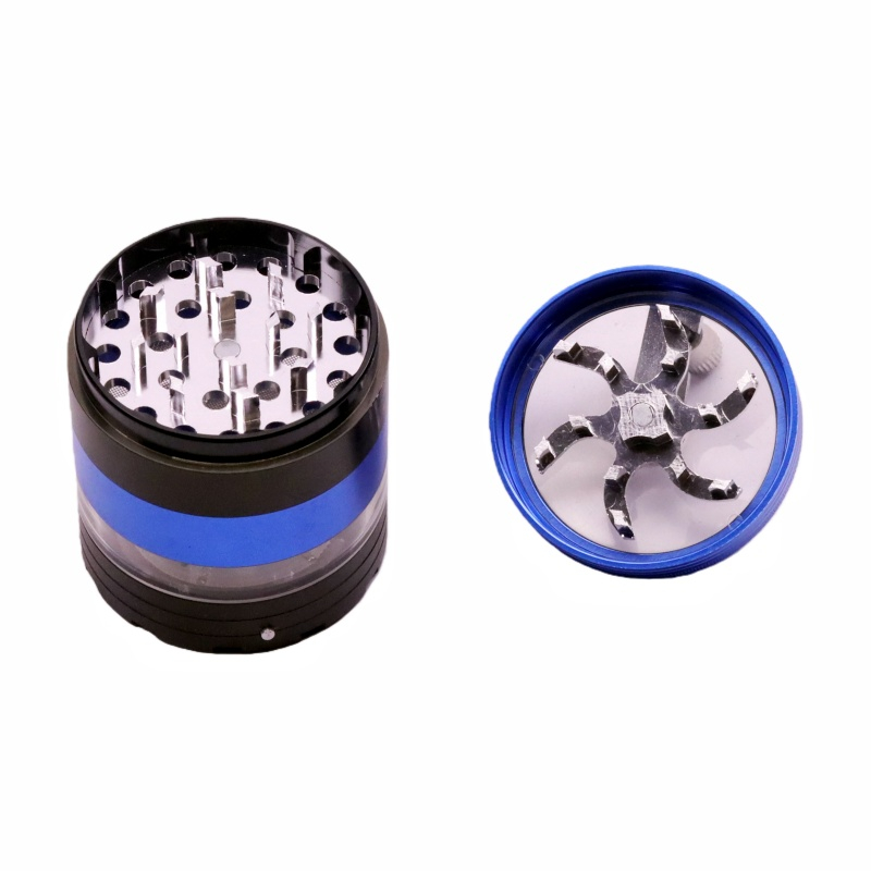 5 Parts 2.2" Clear Top Aluminum Crank Handle Herb Grinder With Color-Changing Led Flashing Led Wave Ring Weed Grinder