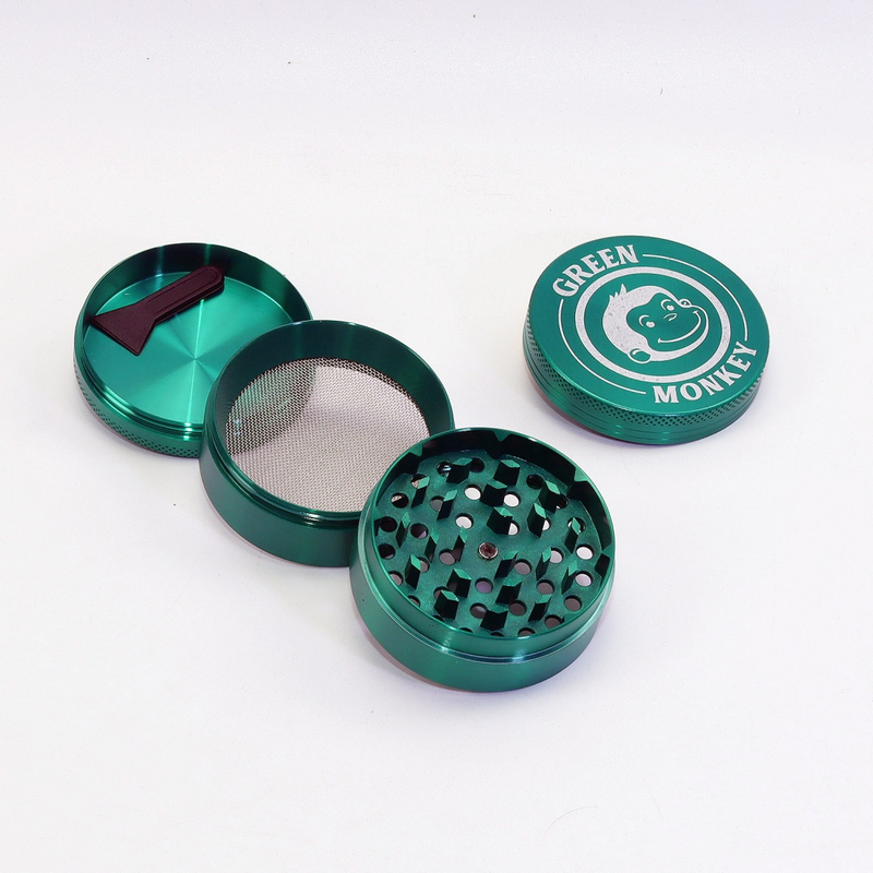 2.2" 4 Parts Zinc Green Monkey Herb Grinder Capuchin Grinder Kief Catch Herb Grinder Magnetic Lid Herb Grinder UKETA Herb Grinder