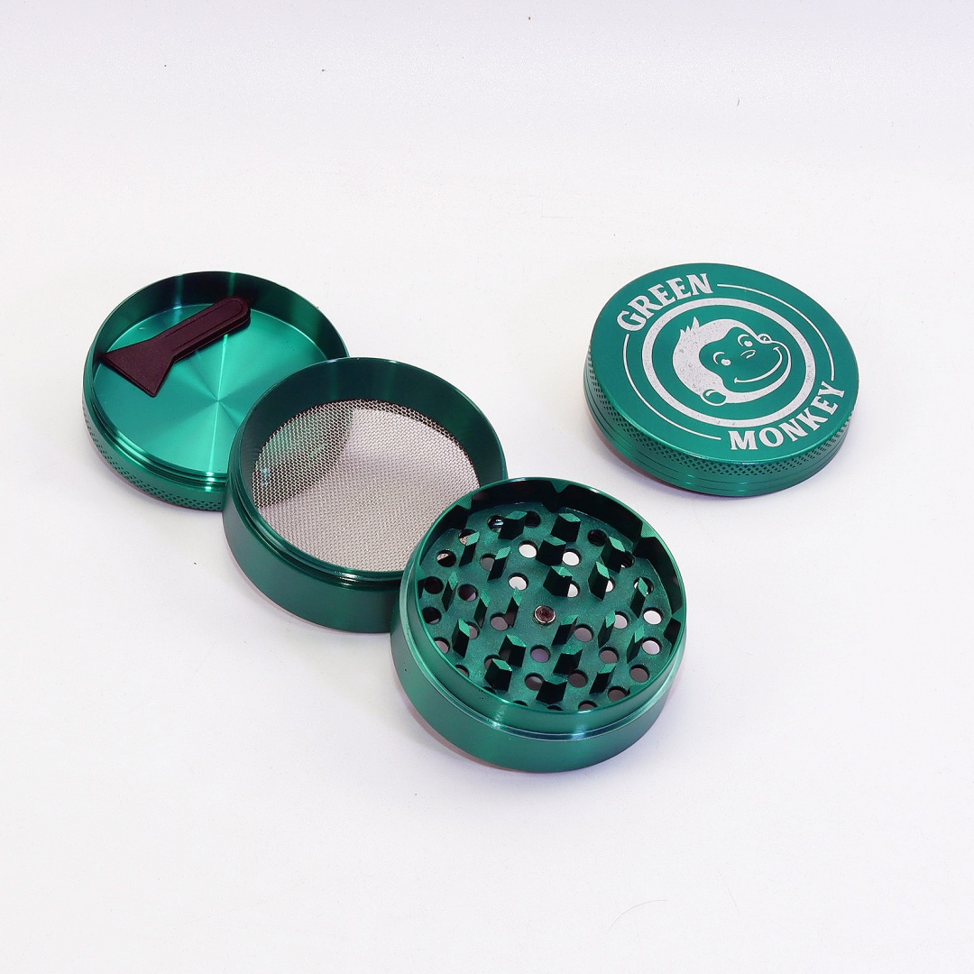 2.2" 4 Parts Zinc Green Monkey Herb Grinder Capuchin Grinder Kief Catch Herb Grinder Magnetic Lid Herb Grinder UKETA Herb Grinder