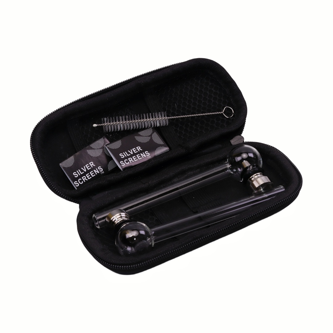 6PCS Double Use Smoking Pipe Set - Metal Pipe Bowl & Glass Stem For Dry or For Oil