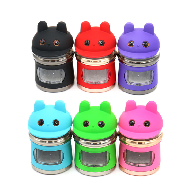 4 Parts Multi Colour Rabbit Head Visual Teeth Herb Grinder With Drawer ; Weed Grinder;Spice Grinder