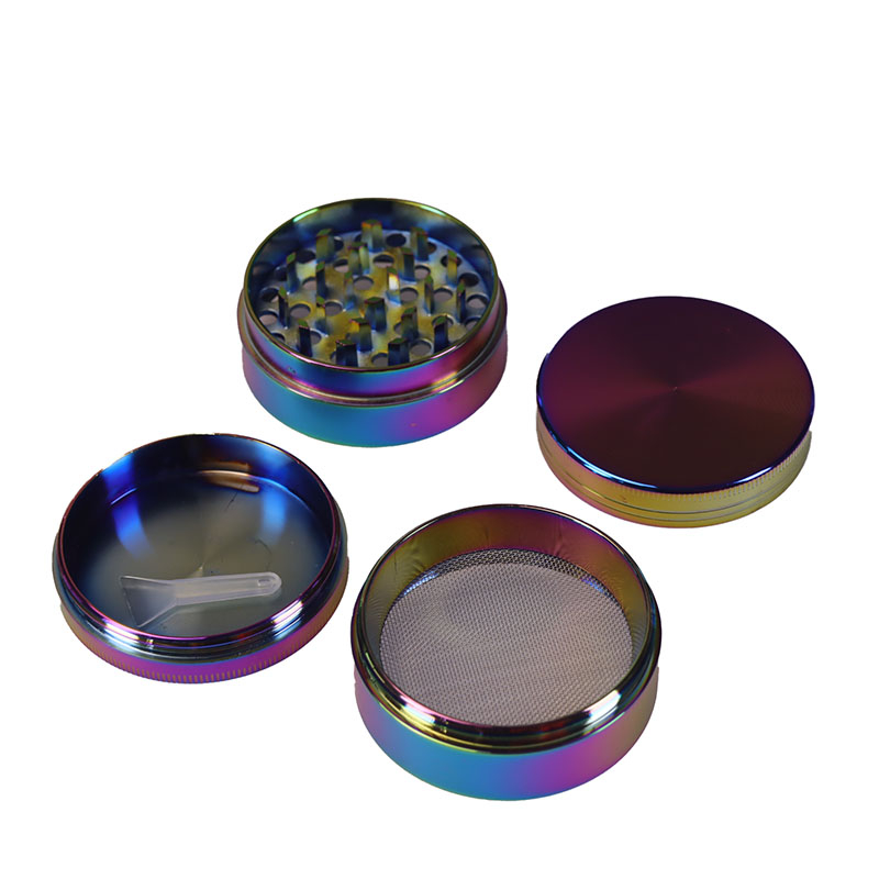 Non-slip Vertical Embossing 2.2 Inches 4 Parts Rainbow Heavy Duty Zinc Herb Grinderr