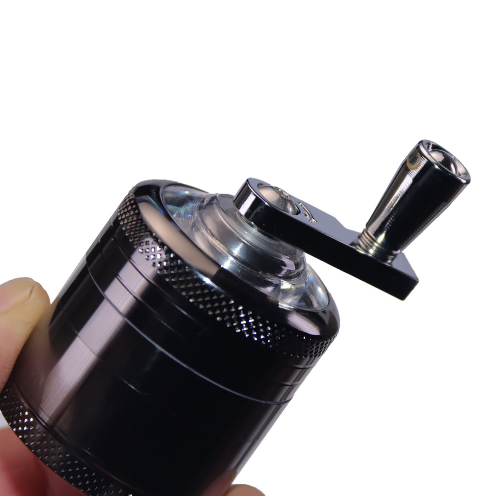 4 Color Available 1.6 Inches 4 Parts Crank Handle Zinc Herb Grinder Clear Top Big Chamber Herb Grinder
