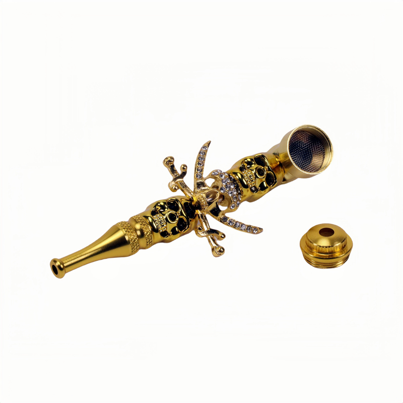 KT1005 Skull Design Rhinestone Pirate Metal Smoking Tobacco Pipe Smoking Accessories Kit 7 Pieces