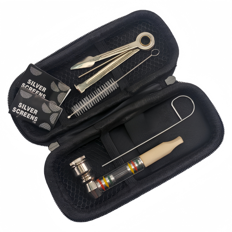 KT1003 Transparent Wooden Tube Metal Smoking Tobacco Pipe Smoking Accessories Kit 7 Pieces