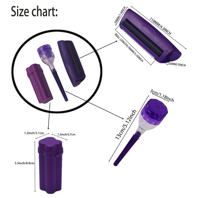 110MM Manual Tobacco Roller Maker Plastic Funnel 2 in 1 Grinder Herb Storage Stash Travel Smoking Case