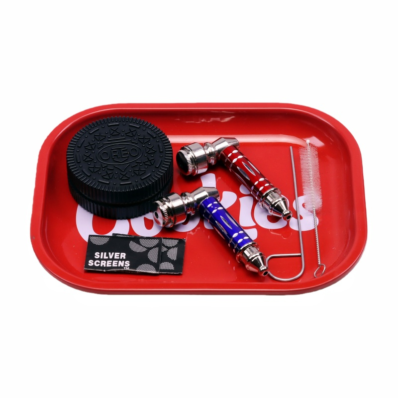 8 pack Red 7"*5" Durable Rolling Tin Tray Metal Cigarette Rolling Tray/Ashtray for Papers and Wraps Roll with Style and No More Spills Oreo Tobacco Grinder Hamburger Grinder Biscuit Grinder