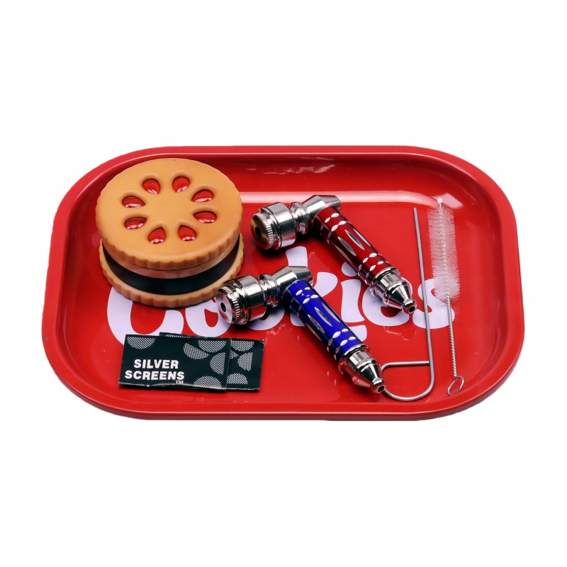 8 pack Red 7"*5" Durable Rolling Tin Tray Metal Cigarette Rolling Tray/Ashtray for Papers and Wraps Roll with Style and No More Spills Oreo Tobacco Grinder Hamburger Grinder Biscuit Grinder