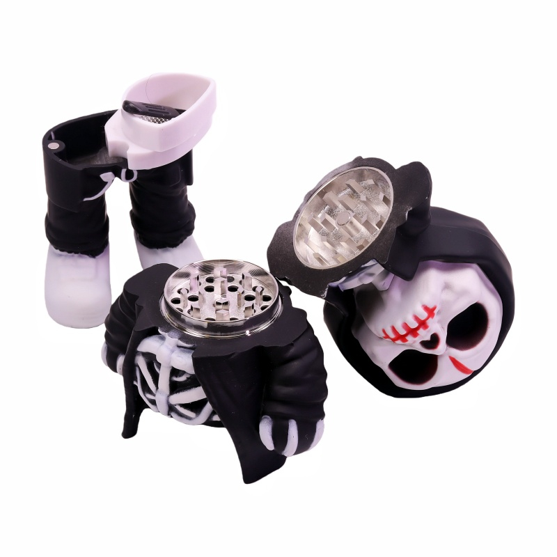 3-Color Skeleton-in-Hoodie Metal Grinder with Removable Mesh Screen Skeleton Weed Grinder Skull Shaped Herb Grinder Spice Mill