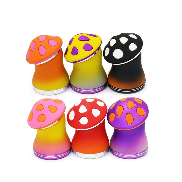 4 Parts Colorful Mushroom Shaped Metal Zinc Herb Grinders With Big Stash