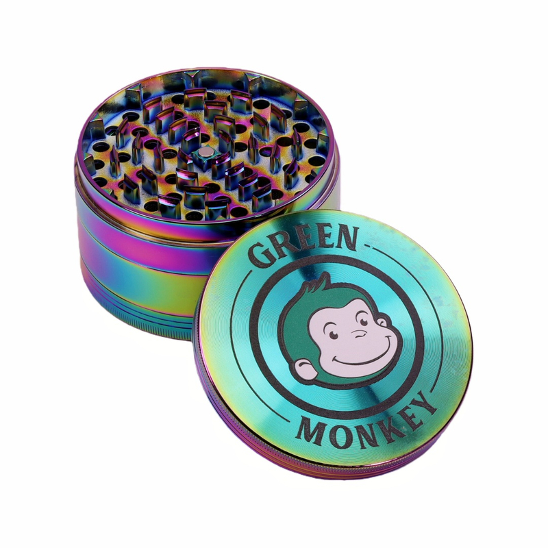 Raihbow Solid Top 2.5 Inches Green Monkey 4 Layer Zinc Alloy Herb Grinder High Quality Herb Grinder Heavy Duty Solid Top Herb Grinder for Tobacco