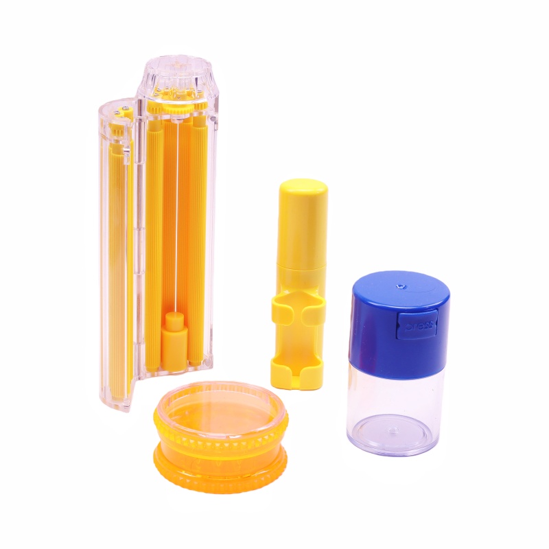 4 Pack Smoking Accessories Kit Multi-fuction Roller for 70mm 78mm 110mm Red Cookies Rolling Tray Air Tight Jar 3 Parts Plastic Herb Grinder Rolling Paper Container Premium Smoking Gear