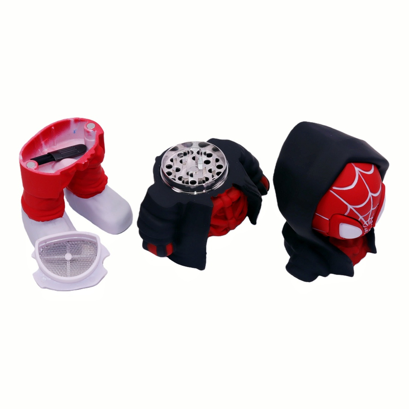 4 Parts Colorful Hooded Zip-up Spider-Man-shaped Herb Grinder Humanoid Hoodie Herb Mill Spider-Man Hoodie Grinder for Herbs Cartoon Hero Herb Crusher for Weed