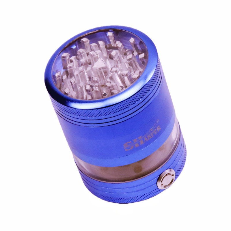 Led Weed Grinder Clear Cut 4 Piece Diamond-Sharp Teeth Aluminum Alloy Portable Easy-Clean Design Herb Grinder Spice Mill with Transparent Storage Chamber for Weed
