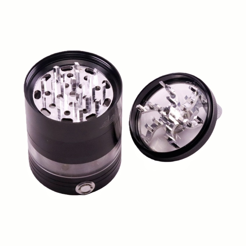 5 Parts 2.2" Clear Top Aluminum Crank Handle Herb Grinder With Multi-Mode Changing Led Tobacco Grinder USD Rechargeable Herb Grinder