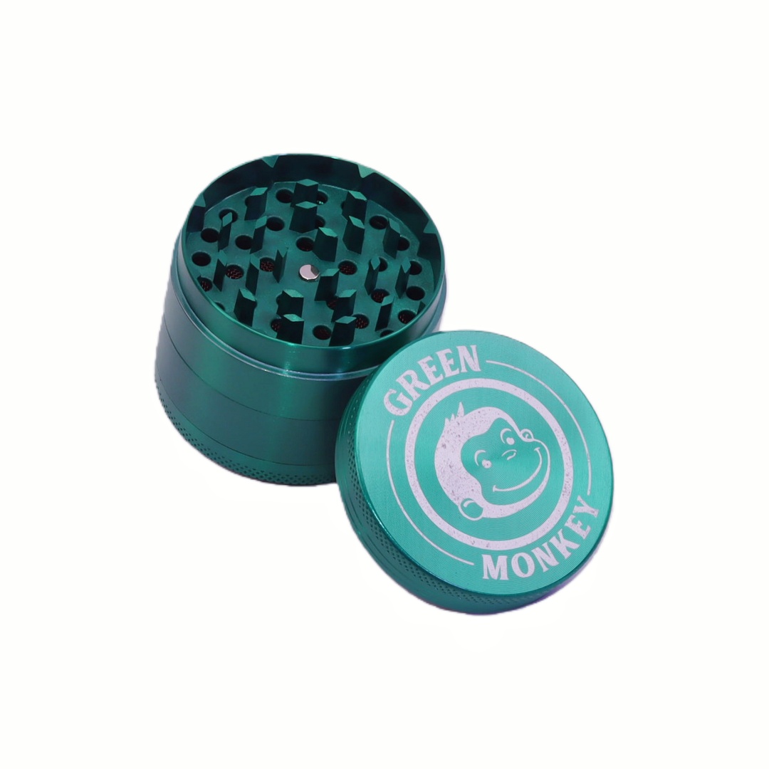 2.2" 4 Parts Zinc Green Monkey Herb Grinder Capuchin Grinder Kief Catch Herb Grinder Magnetic Lid Herb Grinder UKETA Herb Grinder