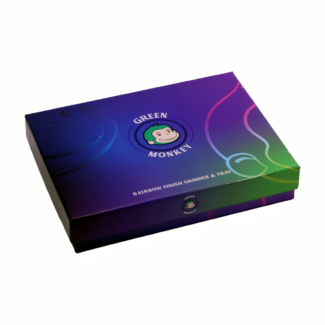 Green Monkey 1.6 Inch 4-layer Iridescent Herb Grinder Set with Metal Rolling Tray And Spoon Smoking Kit Colorful Iridescent Herb Grinder Metal Rolling Tray Spoon for Daily Use