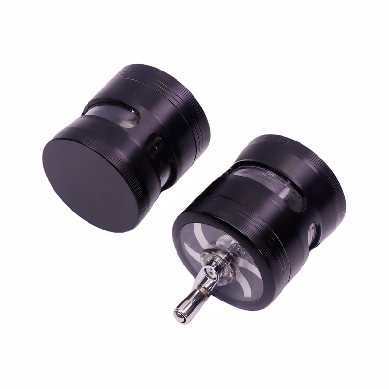 2.4 Inches Red Hand Crank Herb Grinder with Clear Top And Visible Chamber Visible Grinding Process Herb Mill with Handle Black Zinc Weed Grinder