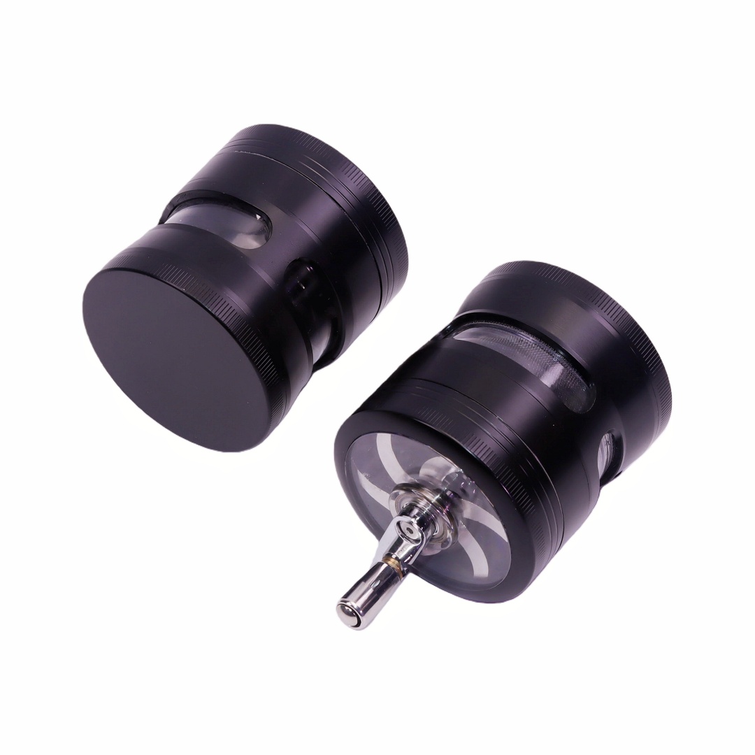 2.4 Inches Red Hand Crank Herb Grinder with Clear Top And Visible Chamber Visible Grinding Process Herb Mill with Handle Black Zinc Weed Grinder