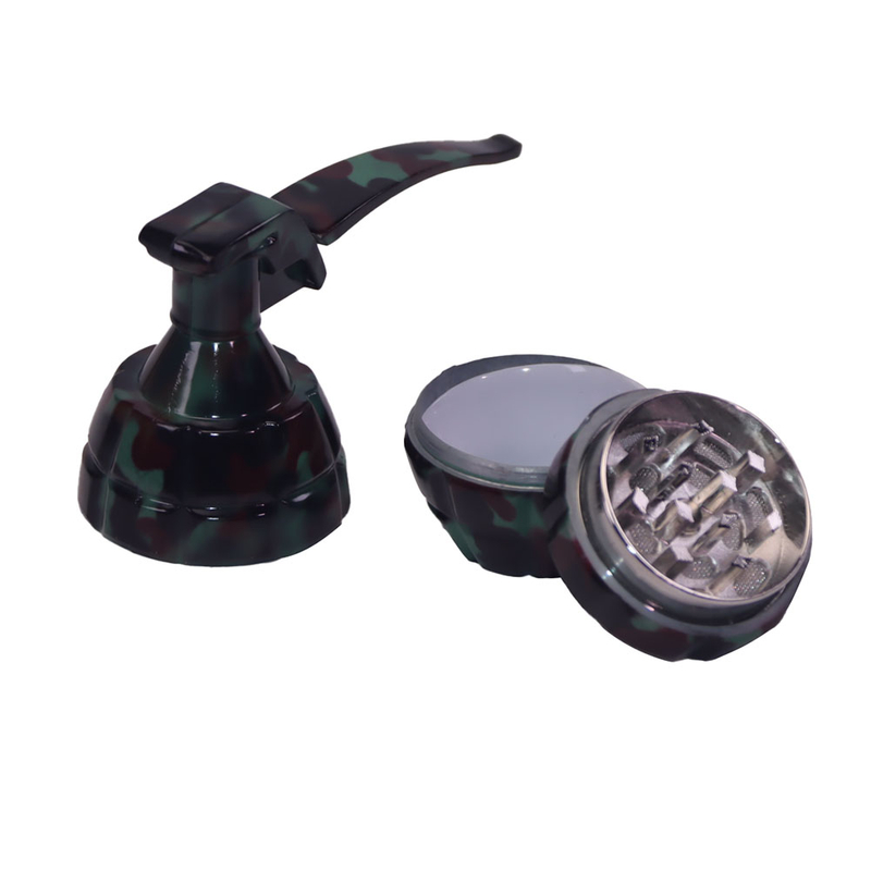 Camouflage Movable Handle Grenade Shaped Small Size 3 Layers Metal Zinc Herb Grinder