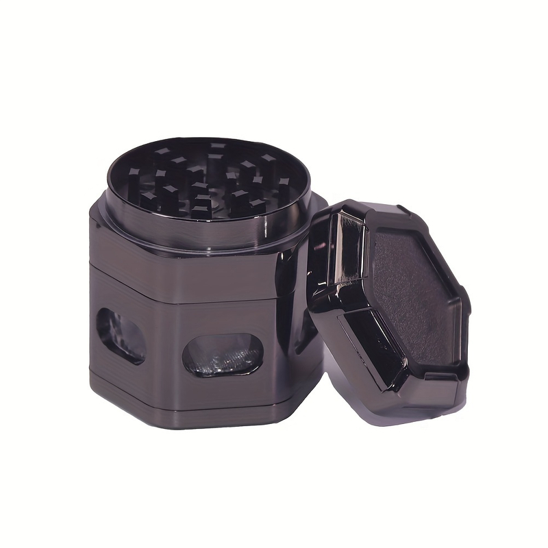 2.2 Inches 4 Parts Removable Screen Gun Metal Heavy Duty Hexagon Zinc Herb Grinder Hexagon Zinc Spice Grinder Concave Top Herb Grinder