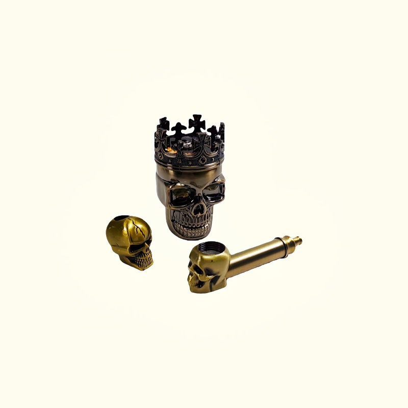 Bronze Skull Ginrder Crusher Kit With Skull Tobacco Pipe Skull Extiguisher Bundle Deal Package Deal For Cannabis