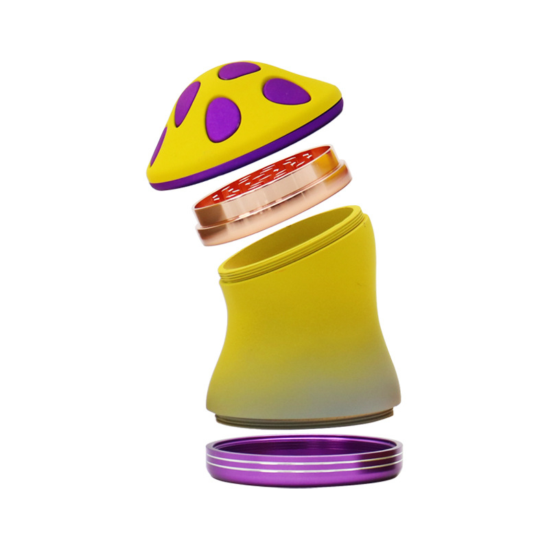 4 Parts Colorful Mushroom Shaped Metal Zinc Herb Grinders With Big Stash