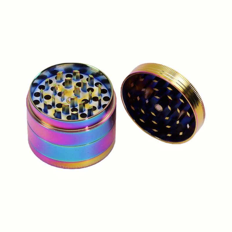 4 Parts 2.2 Inch High-Quality Iridescent Zinc Alloy Herb Grinder 2.2" Colorful Solid Top Zinc Alloy Tobacco Grinder Heavy Duty Rainbow Zinc Alloy 4-Piece Grinder
