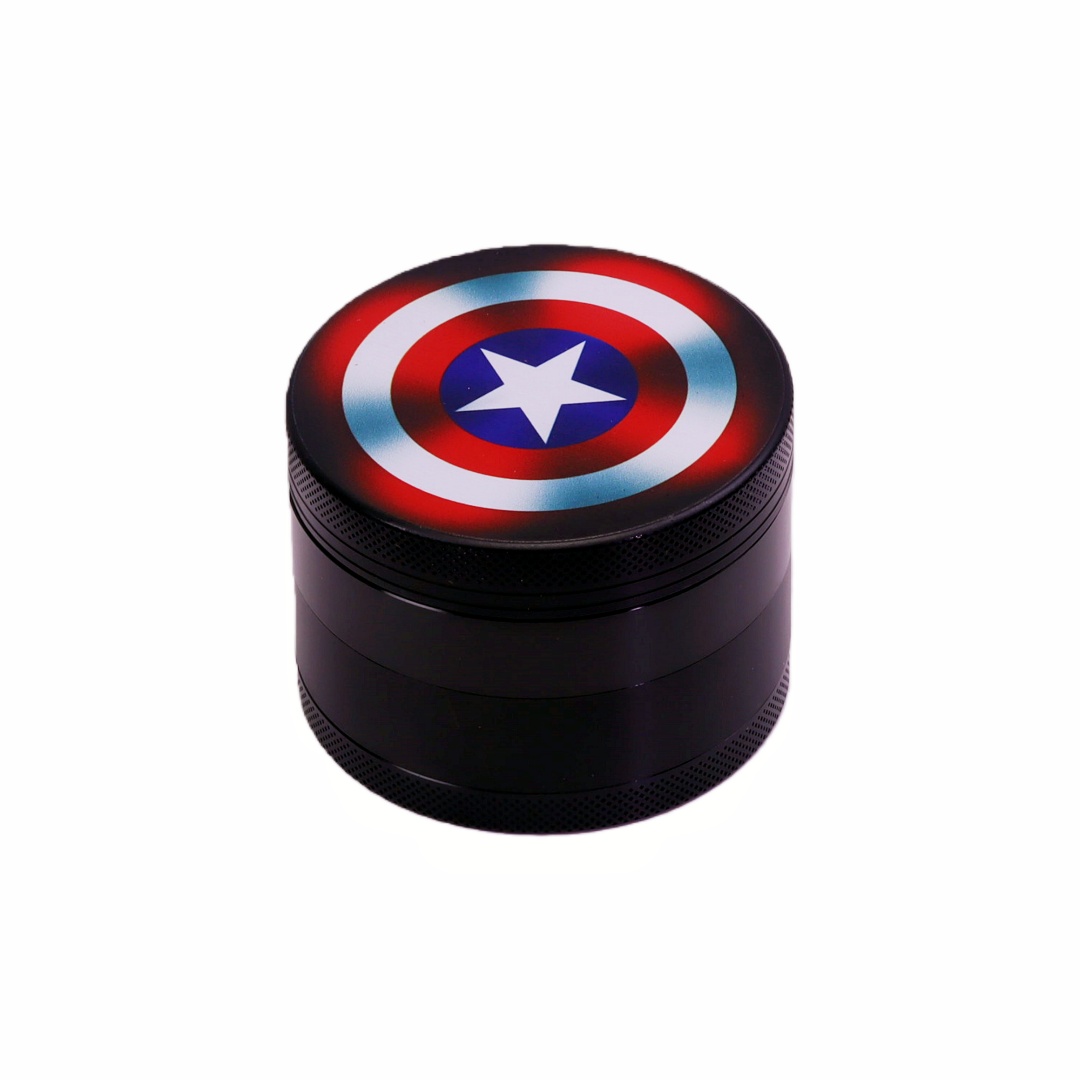 4 Layer Aluminum Alloy Spice Grinder with Kief Catcher for Marvel Fans Captain America UV Print Herb Grinder UV Printed Captain America Shield Grinder for Weed
