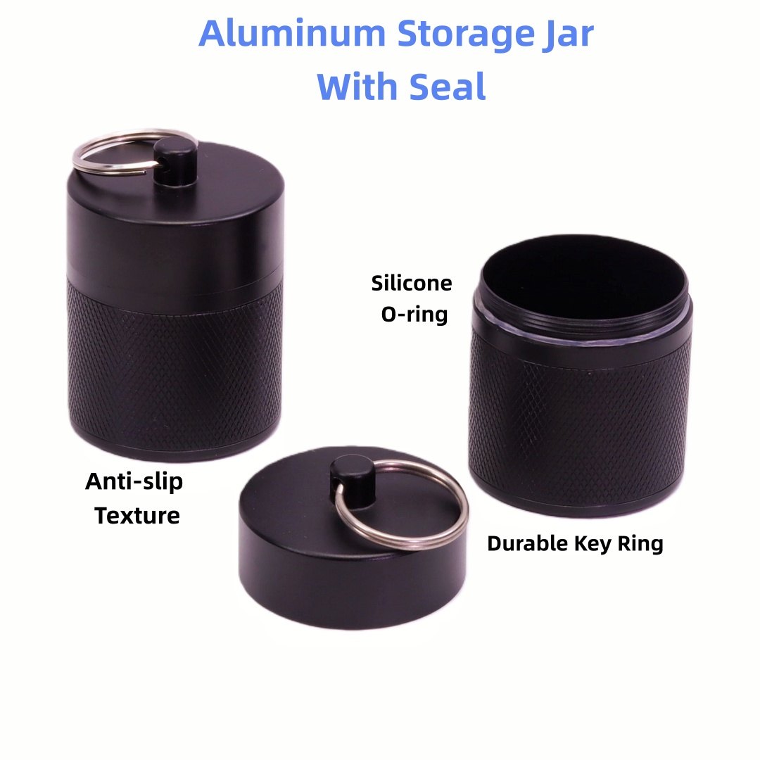 Aluminum Keychain Storage Bottle for Outdoor Hiking Waterproof Crimped Grid Portable Storage Bottle with Keychain Outdoor Durable Crimped Grid Aluminum Storage Bottle Aluminum Keychain Storage Jar F