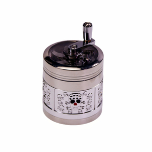 Zinc Alloy 4-layer 2.5 Inch Herb Grinder with 3D Side Embossing Manual Crank Herb Grinder with Stereo Relief Pattern Heavy Duty Zinc Alloy Embossed Herb Grinder Decorative 3D Embossed Herb Grinder
