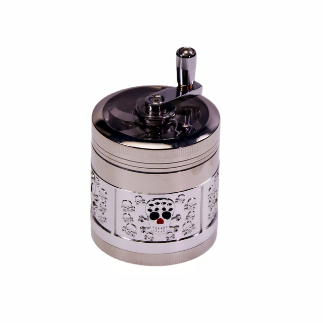 Zinc Alloy 4-layer 2.5 Inch Herb Grinder with 3D Side Embossing Manual Crank Herb Grinder with Stereo Relief Pattern Heavy Duty Zinc Alloy Embossed Herb Grinder Decorative 3D Embossed Herb Grinder