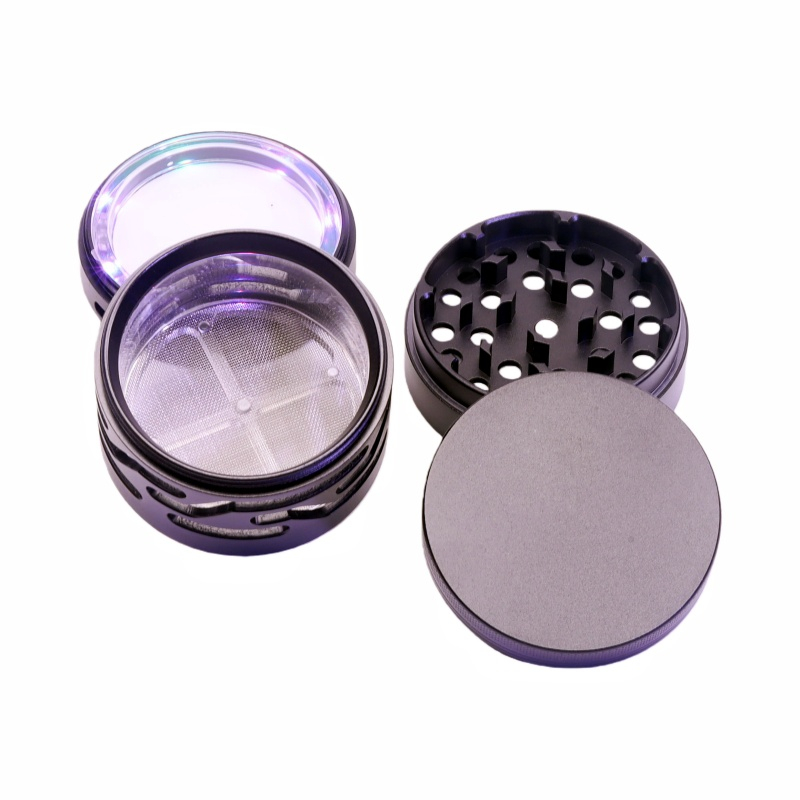 Color-Changing LED Wave Ring Herb Grinder 7 Colors Flashing Tobacco Grinder With Adjustable Light Modes Flashing Led Lights Weed Grinder Variable LED Lights Tobacco Grinder Spice Mill