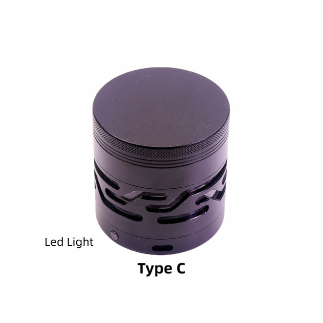 Color-Changing LED Wave Ring Herb Grinder 7 Colors Flashing Tobacco Grinder With Adjustable Light Modes Flashing Led Lights Weed Grinder Variable LED Lights Tobacco Grinder Spice Mill