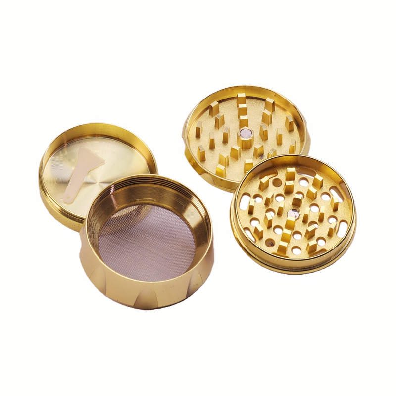 2" 4-Chamber Zinc Alloy Drum Grinder with Hemp Leaf Design Gold Drum Herb Grinder 4-Layer Colored Enamel Finish Cannabis Leaf Pattern 4-Piece Zinc Alloy Spice Crusher