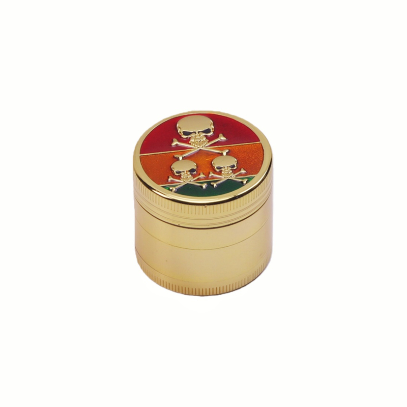 Color Drip Oil Skull Pattern Side Skull Embossment Hidden Removable Plastic Screen Golden Zinc Alloy Grinder Herb Grinder Spice Grinder Zinc Alloy Tobacco Grinder