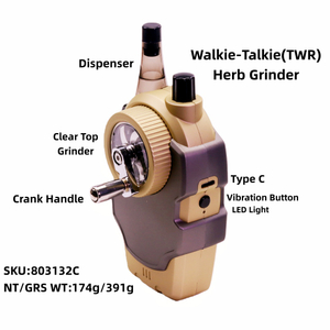 Walkie-Talkie Shape Herb Grinder Top Tobacco Paper Dispenser Grinder Rechargeable LED Tobacco Grinder (Type-C) Vibrating Manual Herb Grinder Multi-Functional Tobacco Grinder with LED Light