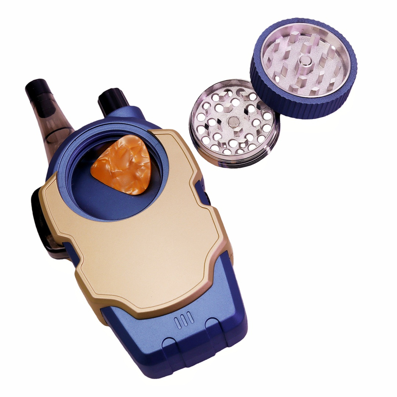 Walkie-Talkie Shape Herb Grinder Top Tobacco Paper Dispenser Grinder Rechargeable LED Tobacco Grinder (Type-C) Vibrating Manual Herb Grinder Multi-Functional Tobacco Grinder with LED Light