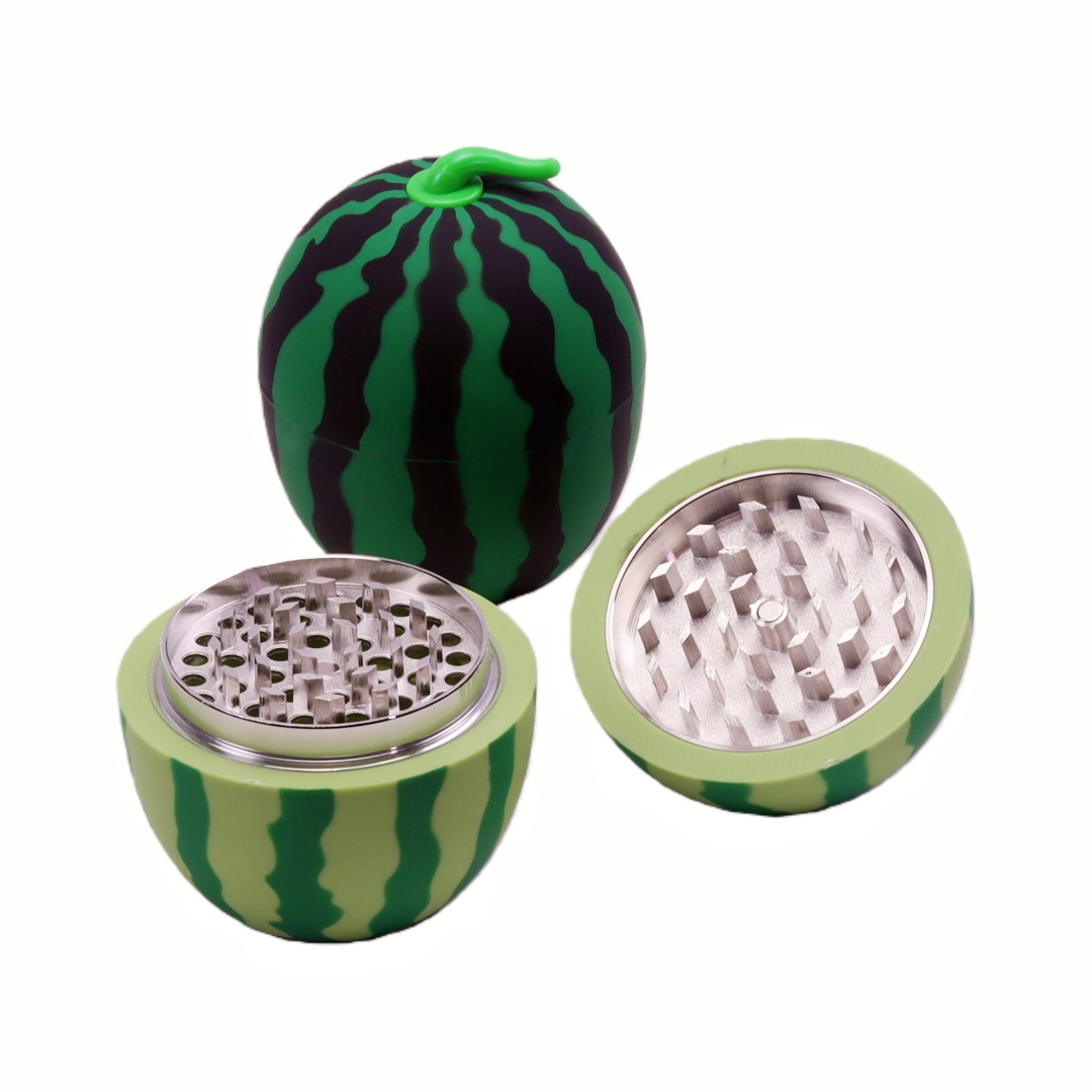 Watermelon-shaped Plastic Herb Grinder with Sharp Metal Teeth Hidden Screen Layer & Free Scraper Watermelon Design Spice Grinder Portable Plastic Herb Grinder